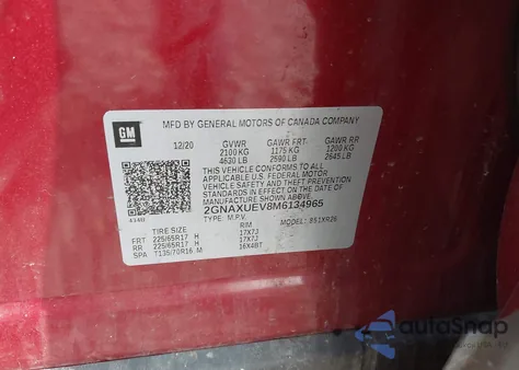 2021 Chevrolet Equinox Awd Lt from USA, damaged, VIN 2GNAXUEV8M6134965